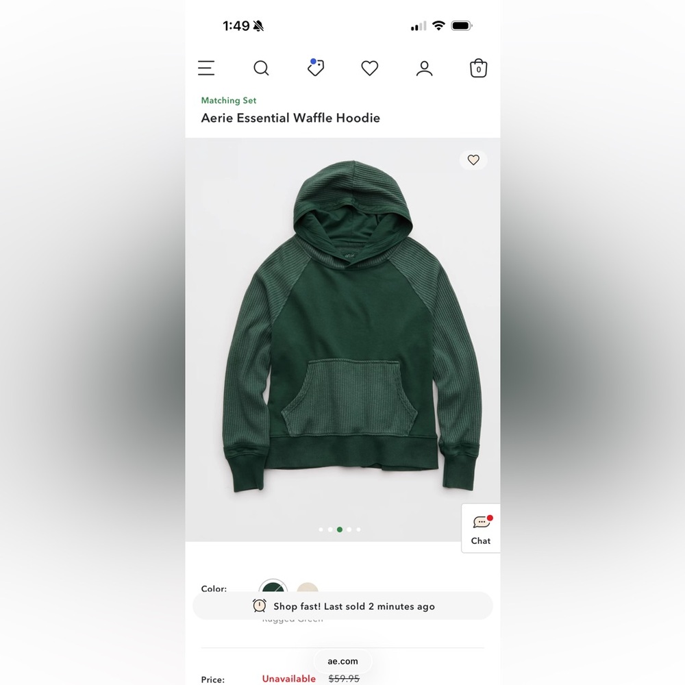 Aerie Essential Waffle Hoodie Rugged Green